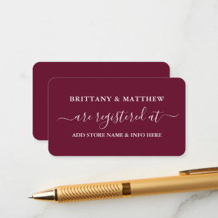 Modern Calligraphy Wedding Registry Burgundy Informatiekaartje