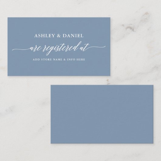 Modern Calligraphy Wedding Registry Dusty Blue Informatiekaartje (Voorkant / Achterkant)