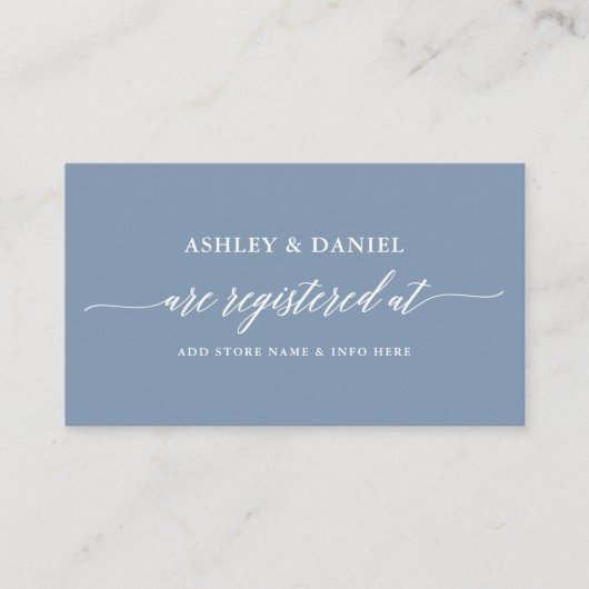 Modern Calligraphy Wedding Registry Dusty Blue Informatiekaartje (Voorkant)