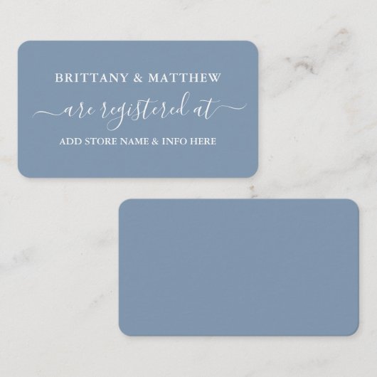 Modern Calligraphy Wedding Registry Dusty Blue Informatiekaartje (Voorkant / Achterkant)