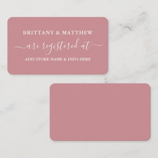 Modern Calligraphy Wedding Registry Dusty Roos Informatiekaartje (Voorkant / Achterkant)