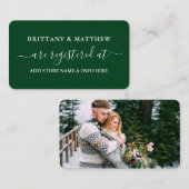 Modern Calligraphy Wedding Registry Foto Green Informatiekaartje (Voorkant / Achterkant)