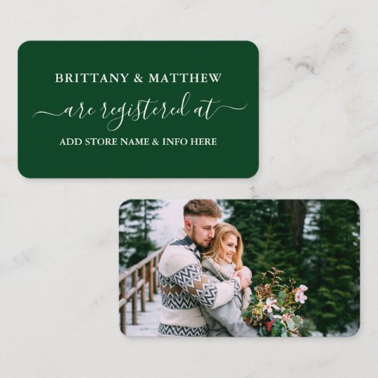 Modern Calligraphy Wedding Registry Foto Green Informatiekaartje (Voorkant / Achterkant)