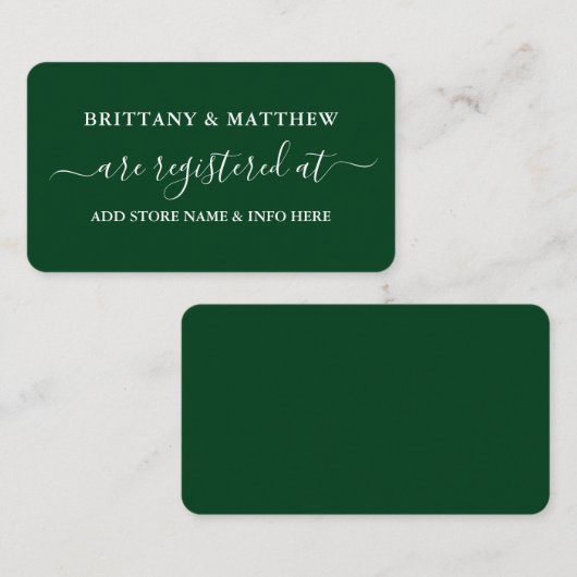 Modern Calligraphy Wedding Registry Green Informatiekaartje (Voorkant / Achterkant)