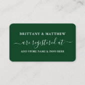 Modern Calligraphy Wedding Registry Green Informatiekaartje (Voorkant)