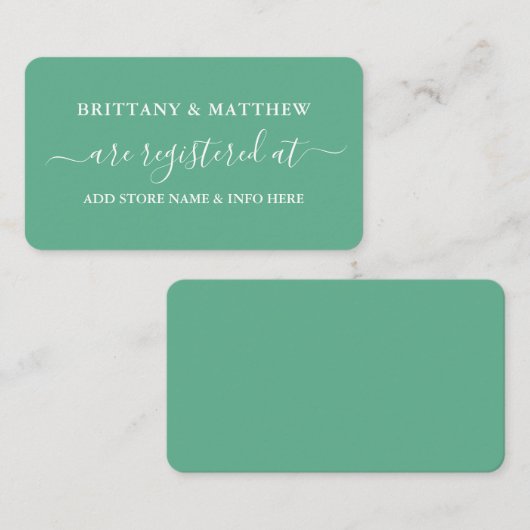 Modern Calligraphy Wedding Registry Mint Green Informatiekaartje (Voorkant / Achterkant)