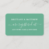 Modern Calligraphy Wedding Registry Mint Green Informatiekaartje (Voorkant)