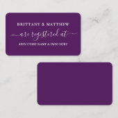 Modern Calligraphy Wedding Registry Paars Informatiekaartje (Voorkant / Achterkant)