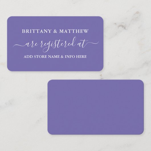 Modern Calligraphy Wedding Registry Periwinkle Informatiekaartje (Voorkant / Achterkant)