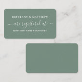 Modern Calligraphy Wedding Registry Sage Green Informatiekaartje (Voorkant / Achterkant)