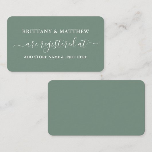 Modern Calligraphy Wedding Registry Sage Green Informatiekaartje (Voorkant / Achterkant)