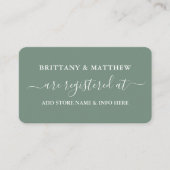Modern Calligraphy Wedding Registry Sage Green Informatiekaartje (Voorkant)