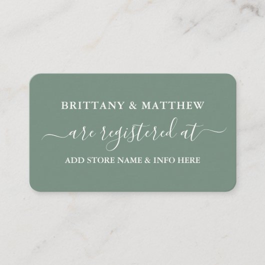 Modern Calligraphy Wedding Registry Sage Green Informatiekaartje (Voorkant)