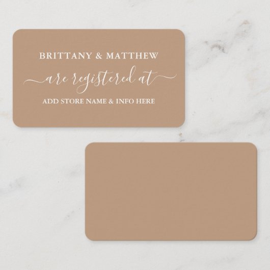 Modern Calligraphy Wedding Registry Taupe Informatiekaartje (Voorkant / Achterkant)