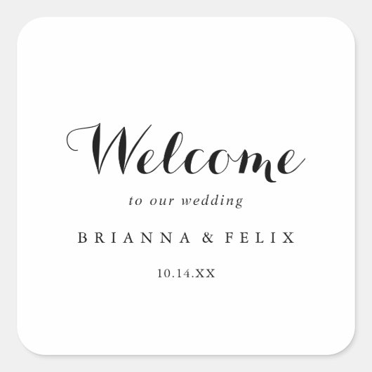 Modern Calligraphy Wedding Welcome Vierkante Sticker (Voorkant)