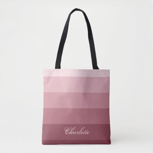 Modern Calm Gradient Roos Red Stripes Custom Name Tote Bag (Voorkant)