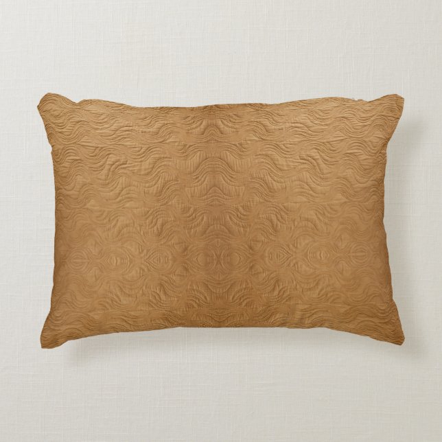 Modern Camel Brown Wavy Ripples Abstract Textured Accent Kussen (Voorkant)