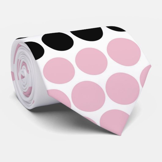 Modern Cameo Pink en Black Polka Dot Stropdas (Opgerold)