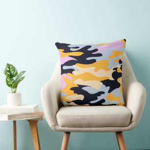 Modern Camo - Geel Grijs Zwart Abstract Patroon Kussen