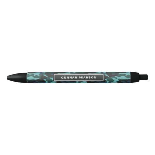 Modern Camouflage Pattern Name Blue Zwarte Inkt Pen (Voorkant)