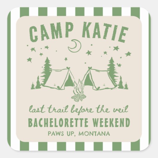 Modern Camping Camp Bachelorette Party Vierkante Sticker (Voorkant)