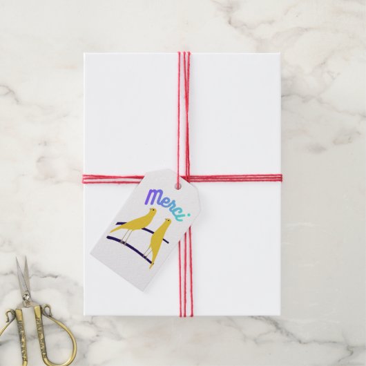 Modern Canary & "Merci" - Japandi Style Art Cadeaulabel (Met Touw)