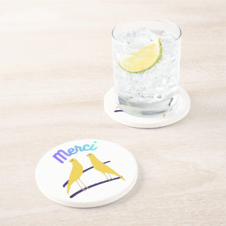Modern Canary & "Merci" - Japandi Style Art Zandsteen Onderzetter