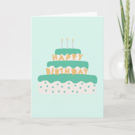 Modern Candle Birthday Cake Polka Dots Green Blue Kaart