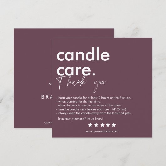 Modern Candle Care & Dank u Visitekaartje Bedankkaart (Voorkant / Achterkant)