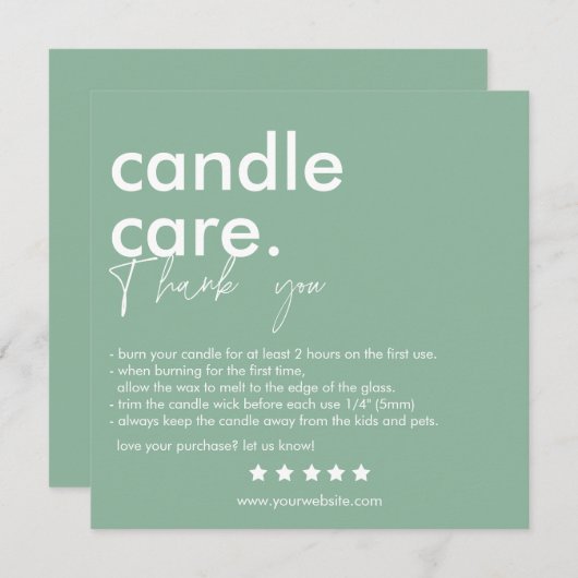 Modern Candle Care & Dank u Visitekaartje Bedankkaart (Voorkant / Achterkant)