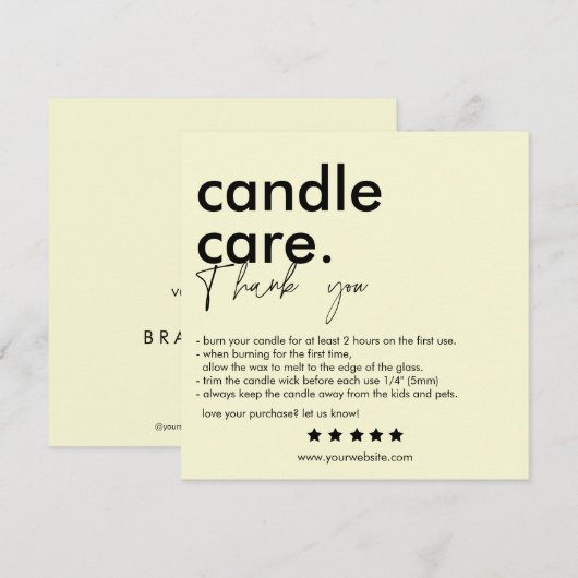 Modern Candle Care & Dank u Visitekaartje Bedankkaart (Voorkant / Achterkant)