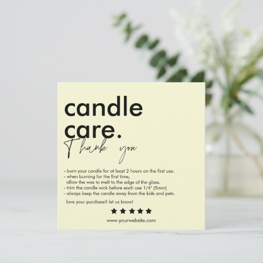 Modern Candle Care & Dank u Visitekaartje Bedankkaart (Staand voorkant)