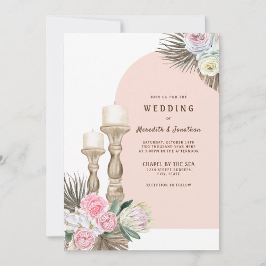Modern Candles Boho Arch Wedding Uitnodiging (Voorkant)