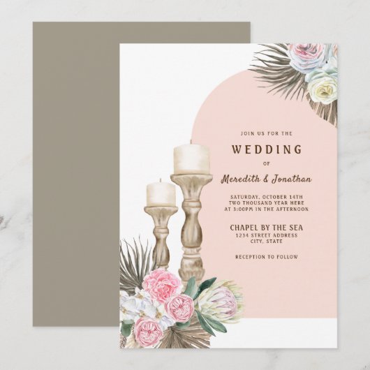 Modern Candles Boho Arch Wedding Uitnodiging (Voorkant / Achterkant)