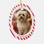 Modern Candy Cane Stripe Christmas 2 Photos Keramisch Ornament (Achterkant)