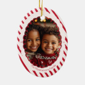 Modern Candy Cane Stripe Christmas 2 Sided Photo  Keramisch Ornament (Achterkant)