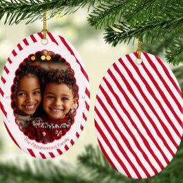 Modern Candy Cane Stripe Christmas Photo  Keramisch Ornament
