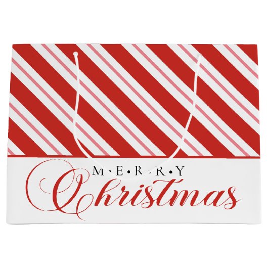 Modern Candy Cane Stripe Script Vrolijk Kerstfeest Groot Cadeauzakje (Voorkant)