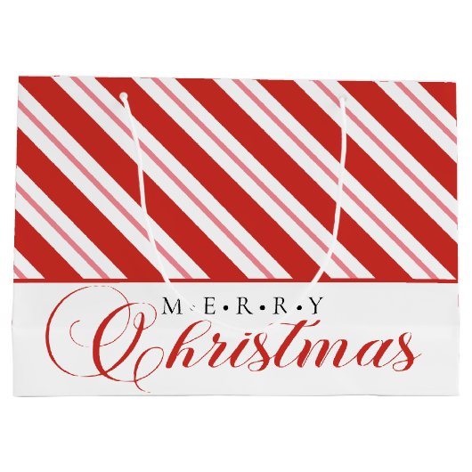 Modern Candy Cane Stripe Script Vrolijk Kerstfeest Groot Cadeauzakje (Achterkant)