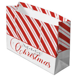 Modern Candy Cane Stripe Script Vrolijk Kerstfeest Groot Cadeauzakje