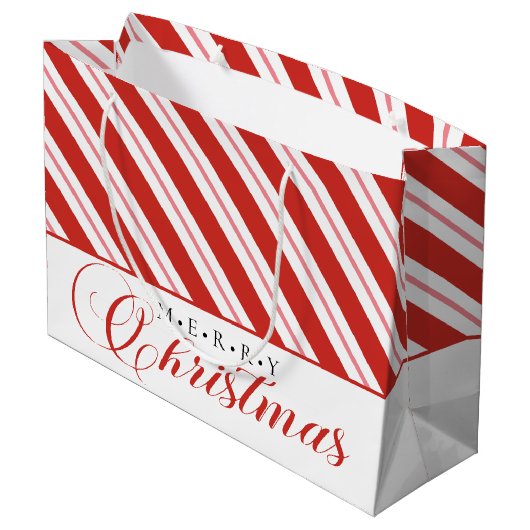 Modern Candy Cane Stripe Script Vrolijk Kerstfeest Groot Cadeauzakje (Achterkant Gekanteld)