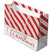 Modern Candy Cane Stripe Script Vrolijk Kerstfeest Groot Cadeauzakje (Voorkant Gekanteld)