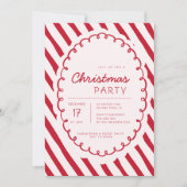 Modern Candy Cane Theme Christmas Party Invitation Kaart (Voorkant)