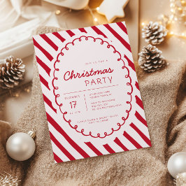Modern Candy Cane Theme Christmas Party Invitation Kaart
