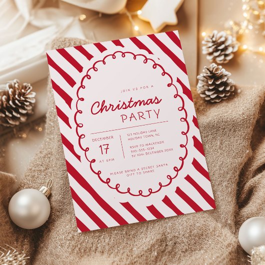 Modern Candy Cane Theme Christmas Party Invitation Kaart