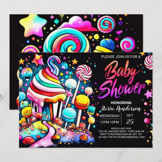 Modern Candyland Baby shower Kaart (Voorkant / Achterkant)