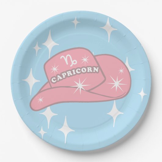 Modern Capricorn Zodiac Cowgirl Pet Blue Party Papieren Bordje (Voorkant)