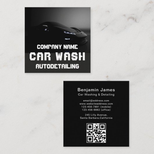 Modern Car Wash Automotive Cleaning QR Code  Vierkante Visitekaartje (Voorkant / Achterkant)