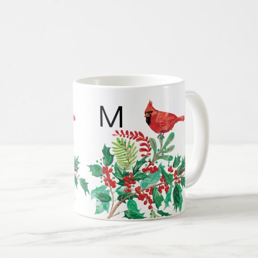 Modern Cardinal Holly Monogram Classic Mug, 11 oz Koffiemok (Voorkant rechts)