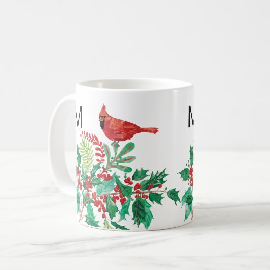 Modern Cardinal Holly Monogram Classic Mug, 11 oz Koffiemok (Voorkant links)